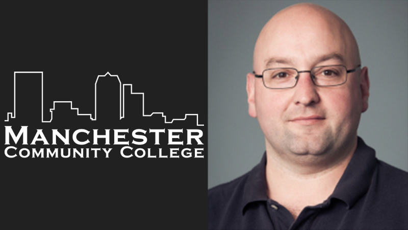 Photo of Dan Larochelle and the Manchester Community College logo