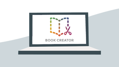 Book Creator logo on an illustrated laptop