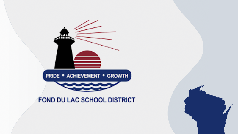 Fond Du Lac School District logo and a map of Wisconsin