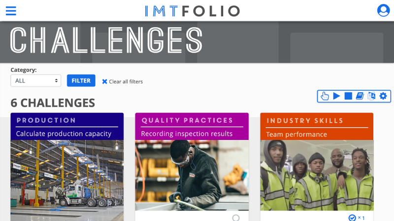 Screenshot of the IMTfolio Challenges page in the app