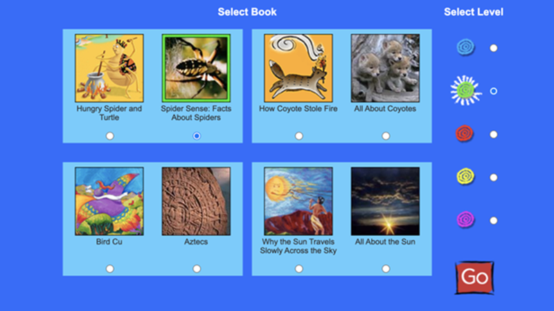 Screenshot of the CAST Folktales tool where the user selects a story to read