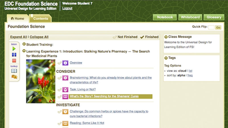 Screenshot from the Foundation Science - UDL product