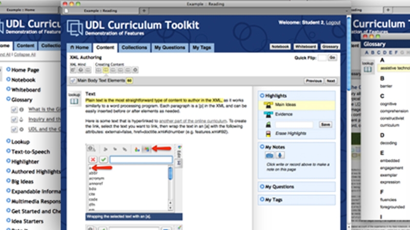 Screenshots from the UDL Curriculum Toolkit product