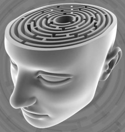Illustration of a head with a maze as the brain