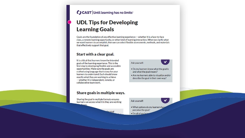 Screenshot of the UDL Tips for Developing Learning Goals PDF