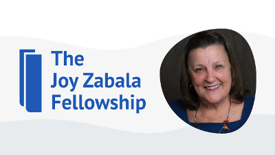 The Joy Zabala Fellowship logo and a photo of Dr. Joy Smiley Zabala