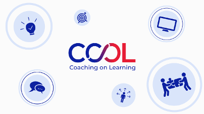 COOL: Coaching on Learning logo with various learning- and collaboration-related icons surrounding it