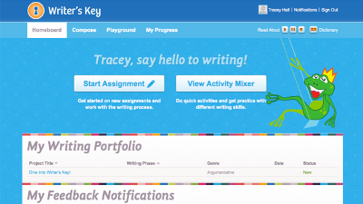 Screen shot of Writer's Key online tool for teaching composition writing