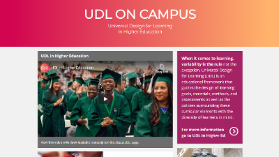 Screenshot of the UDL On Campus website home page