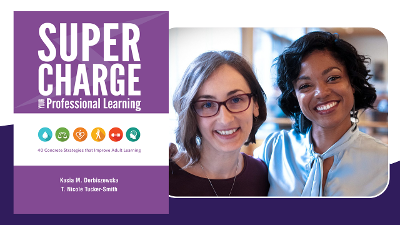 Supercharge Your Professional Learning book cover and a photo of Kasia Derbiszewska & Nicole Tucker-Smith