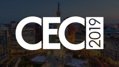 CEC 2019 logo over the background of Indianapolis, IN