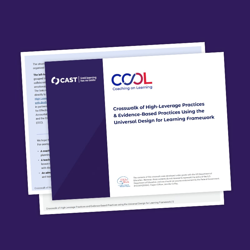 Cover of Crosswalk of High-Leverage Practices & Evidence-Based Practices Using the Universal Design for Learning Framework