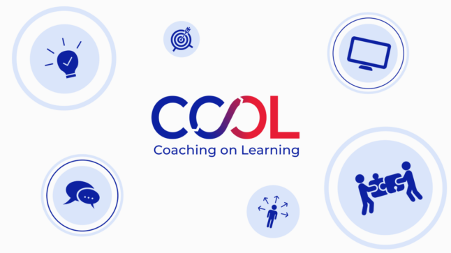 COOL: Coaching on Learning logo with various learning- and collaboration-related icons surrounding it