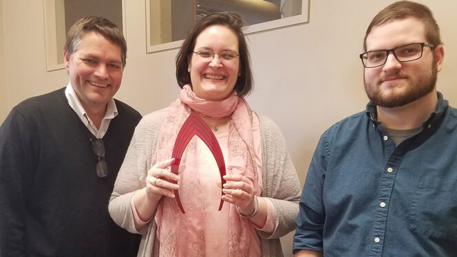 Photo of David Gordon, Mindy Johnson, and Nathan Trites with the 2017 NEPCo Award
