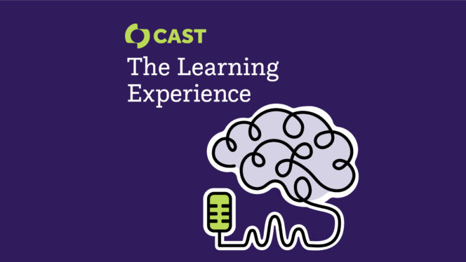 CAST: The Learning Experience, featuring logo illustration with a doodle of a brain attached to a microphone.